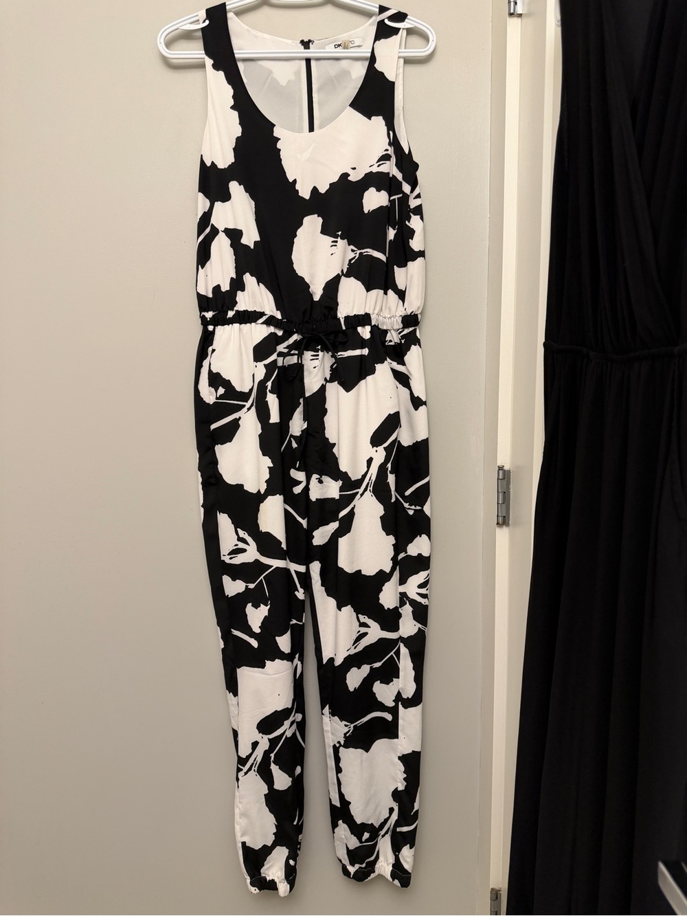 DKNYC Black and White Floral Sleeveless Jumpsuit
